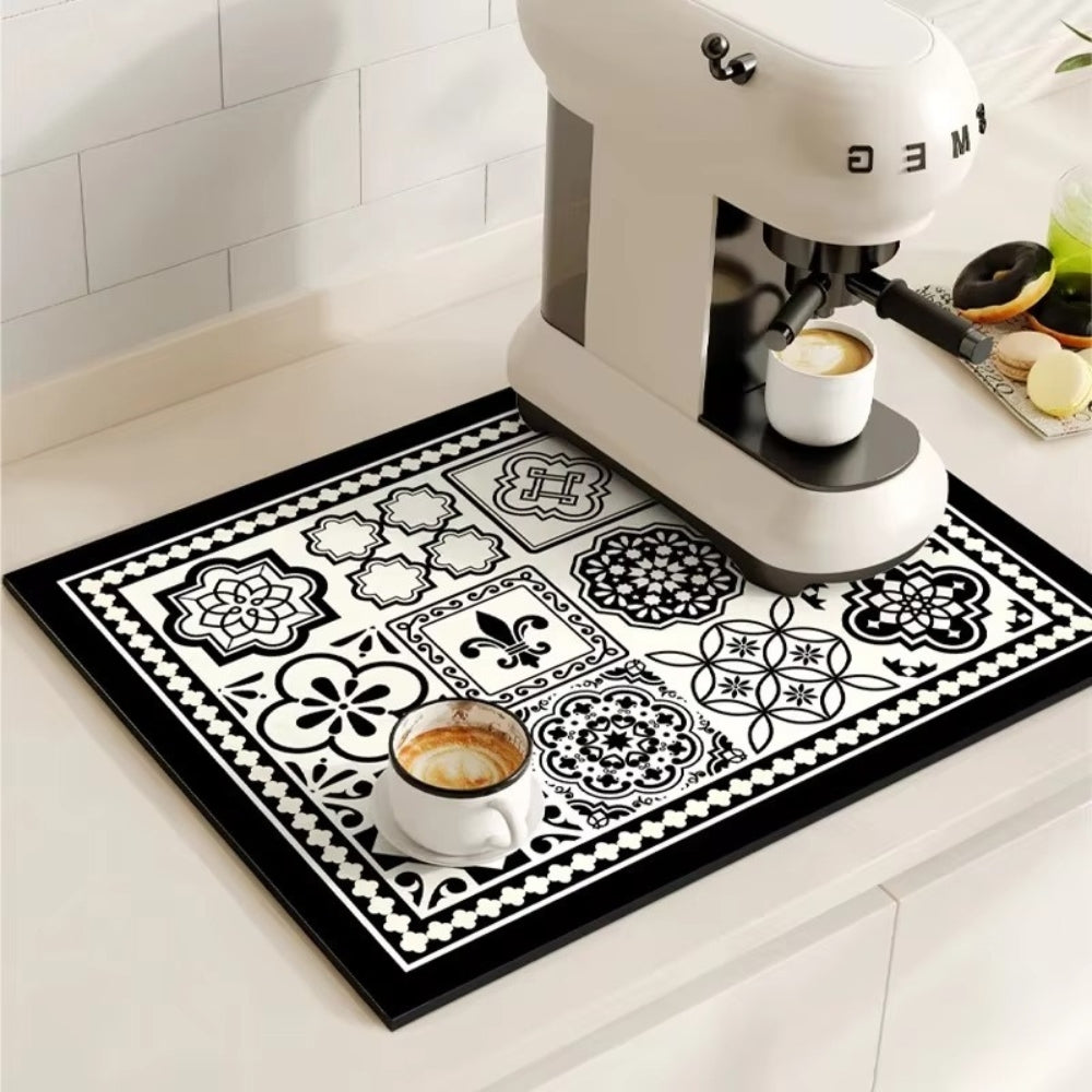 Absorbent Kitchen Mat - Quick-Drying, Non-Slip, Retro Tile Design 1