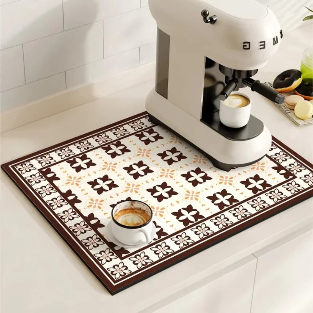 Absorbent Kitchen Mat - Quick-Drying, Non-Slip, Retro Tile Design 10