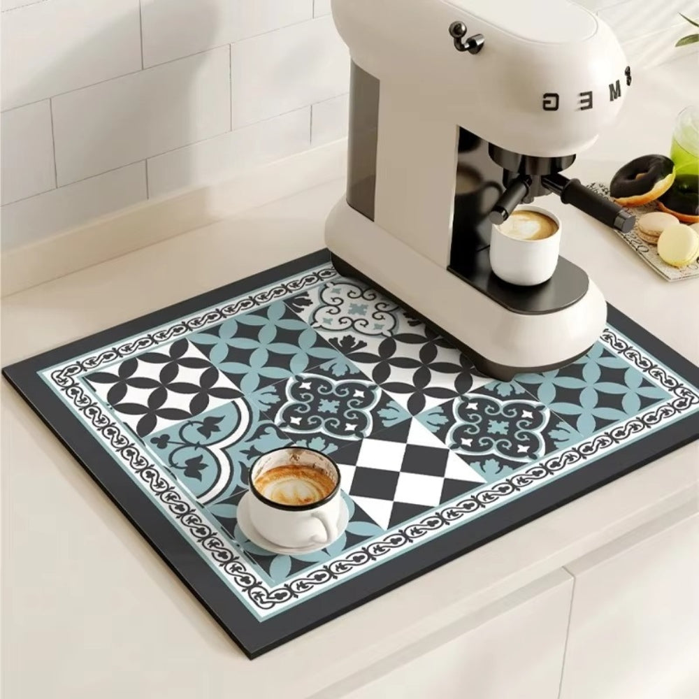 Absorbent Kitchen Mat - Quick-Drying, Non-Slip, Retro Tile Design 12