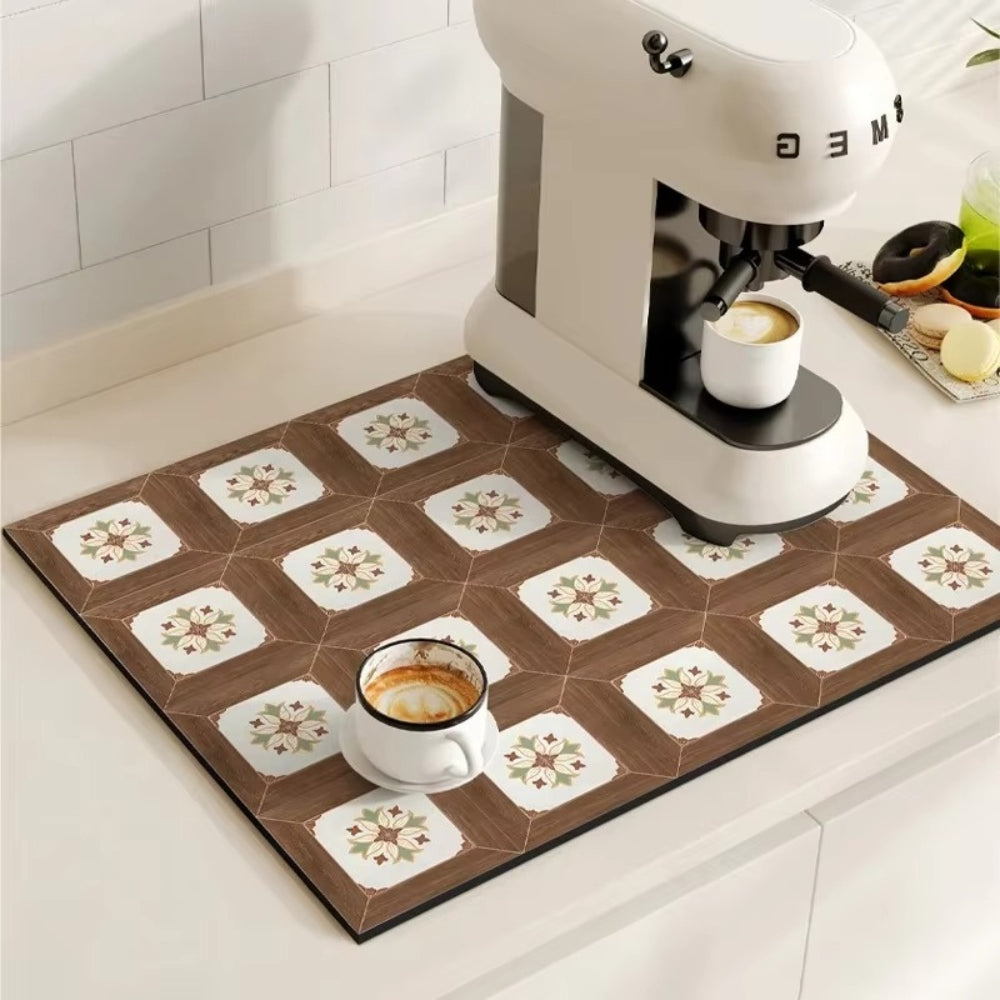 Absorbent Kitchen Mat - Quick-Drying, Non-Slip, Retro Tile Design 13