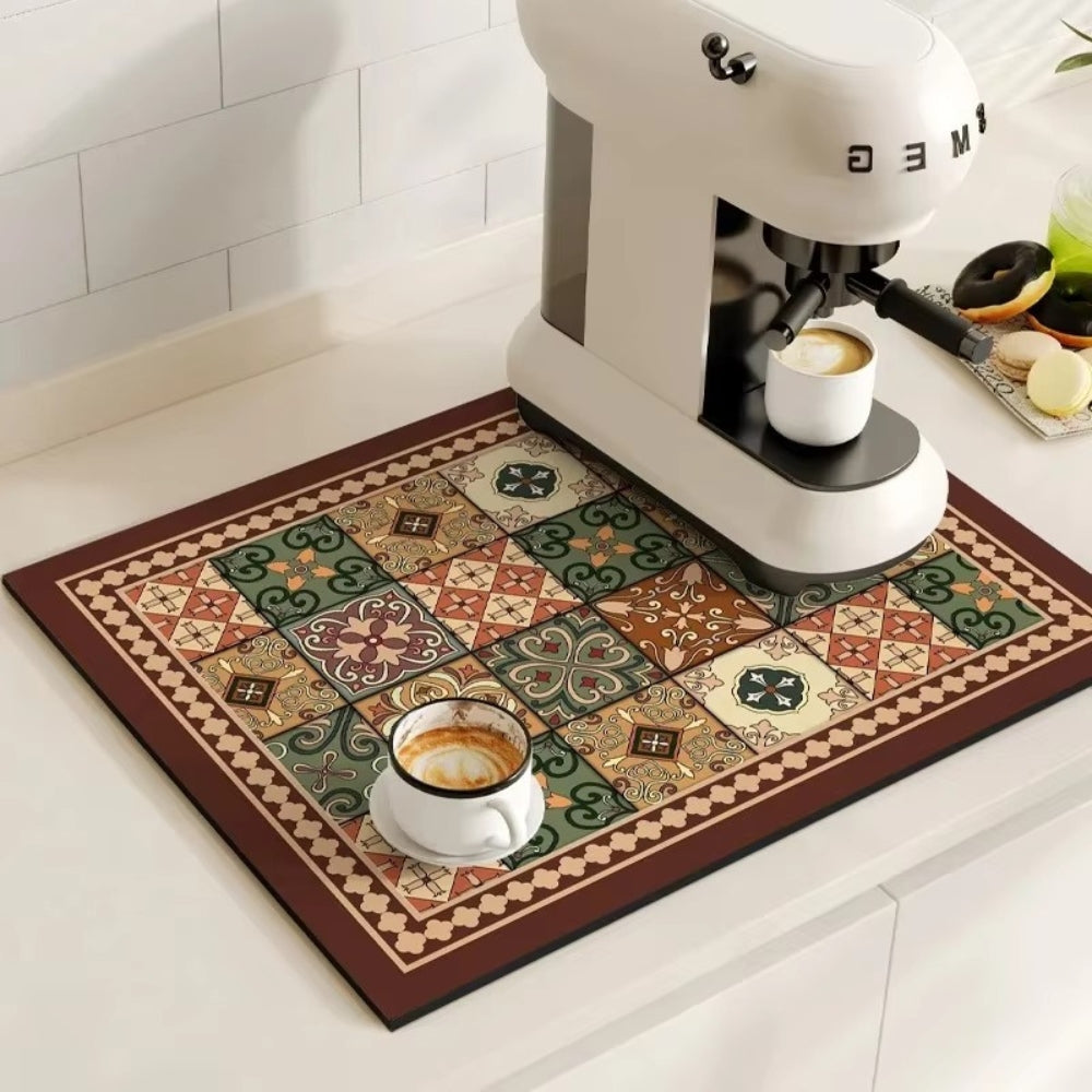 Absorbent Kitchen Mat - Quick-Drying, Non-Slip, Retro Tile Design 14