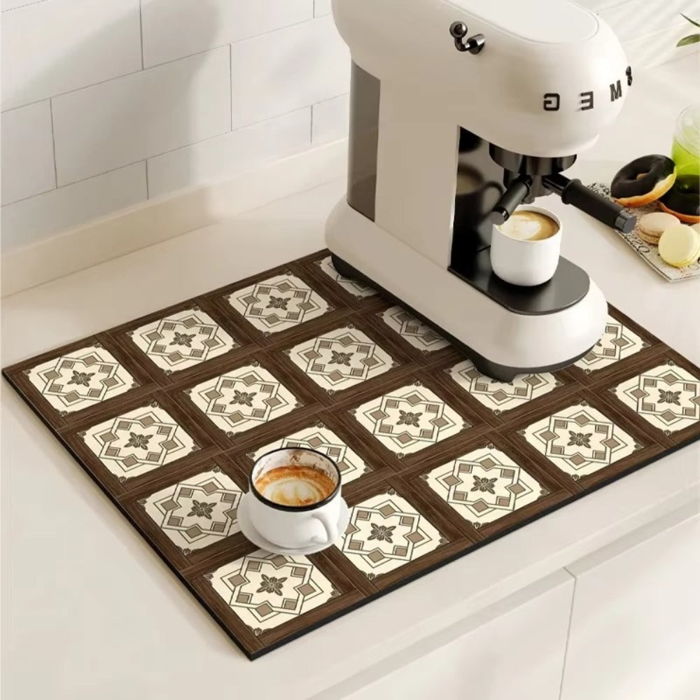 Absorbent Kitchen Mat - Quick-Drying, Non-Slip, Retro Tile Design 2