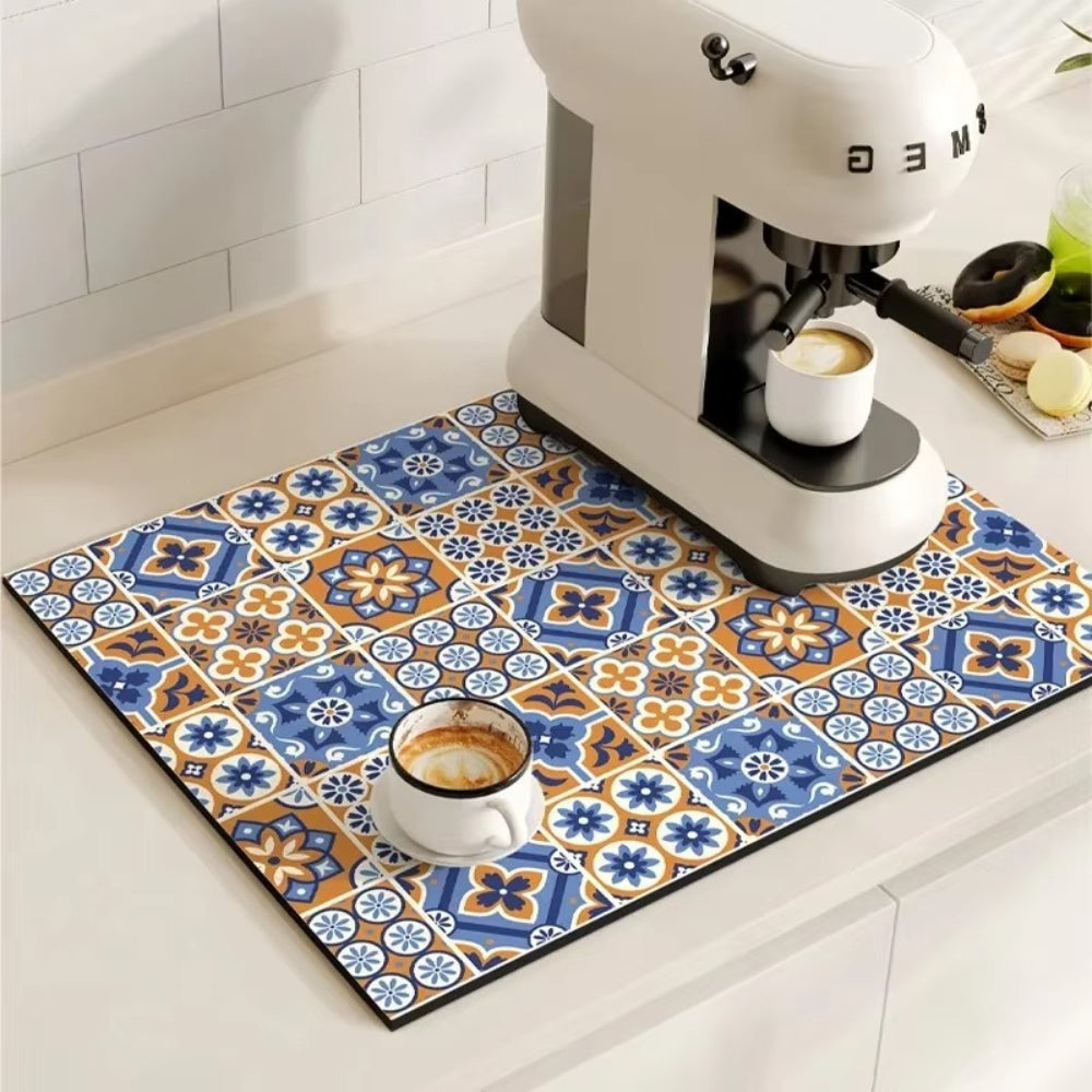 Absorbent Kitchen Mat - Quick-Drying, Non-Slip, Retro Tile Design 3