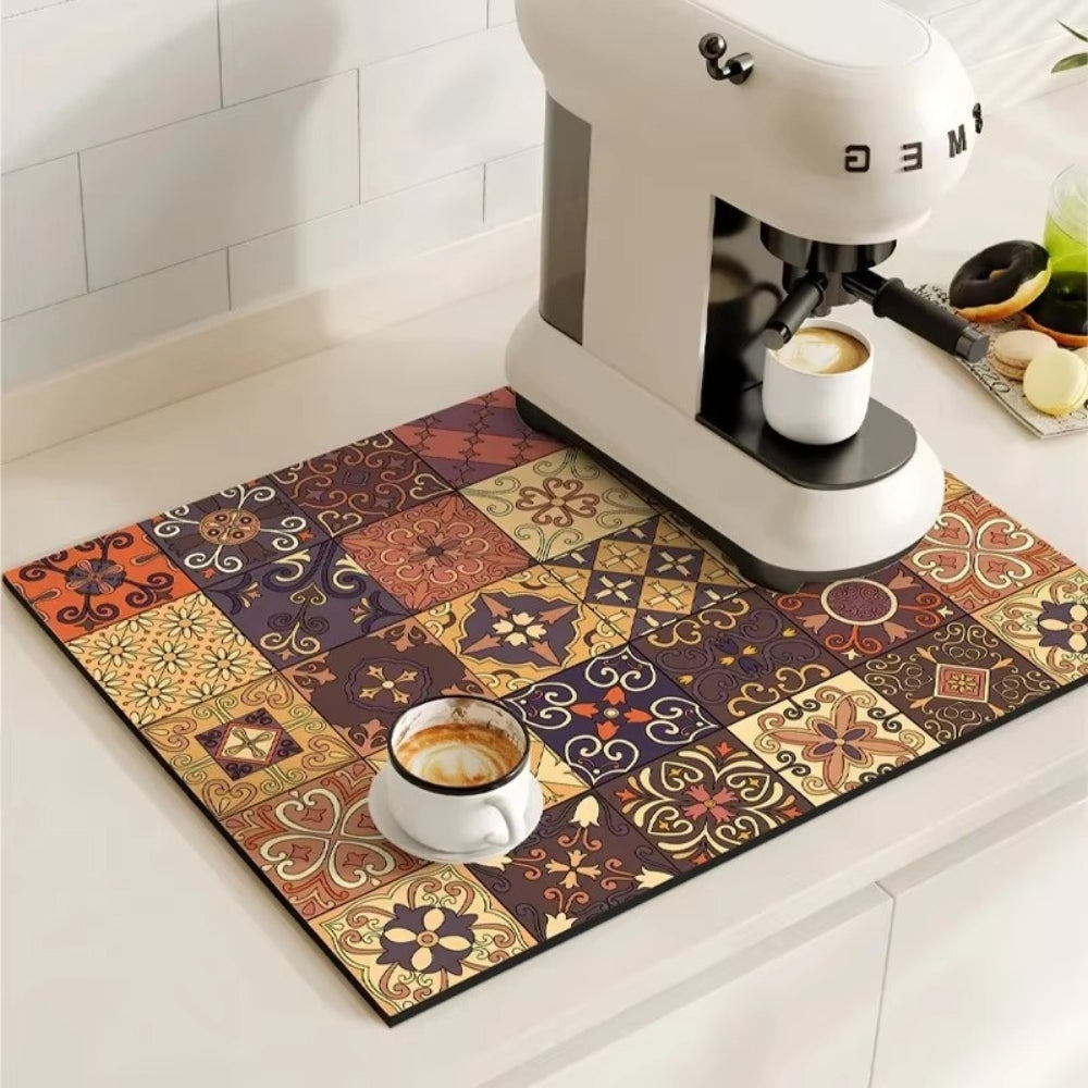 Absorbent Kitchen Mat - Quick-Drying, Non-Slip, Retro Tile Design 4