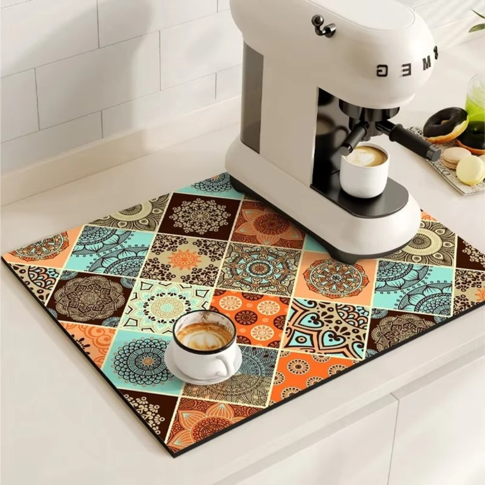 Absorbent Kitchen Mat - Quick-Drying, Non-Slip, Retro Tile Design 5