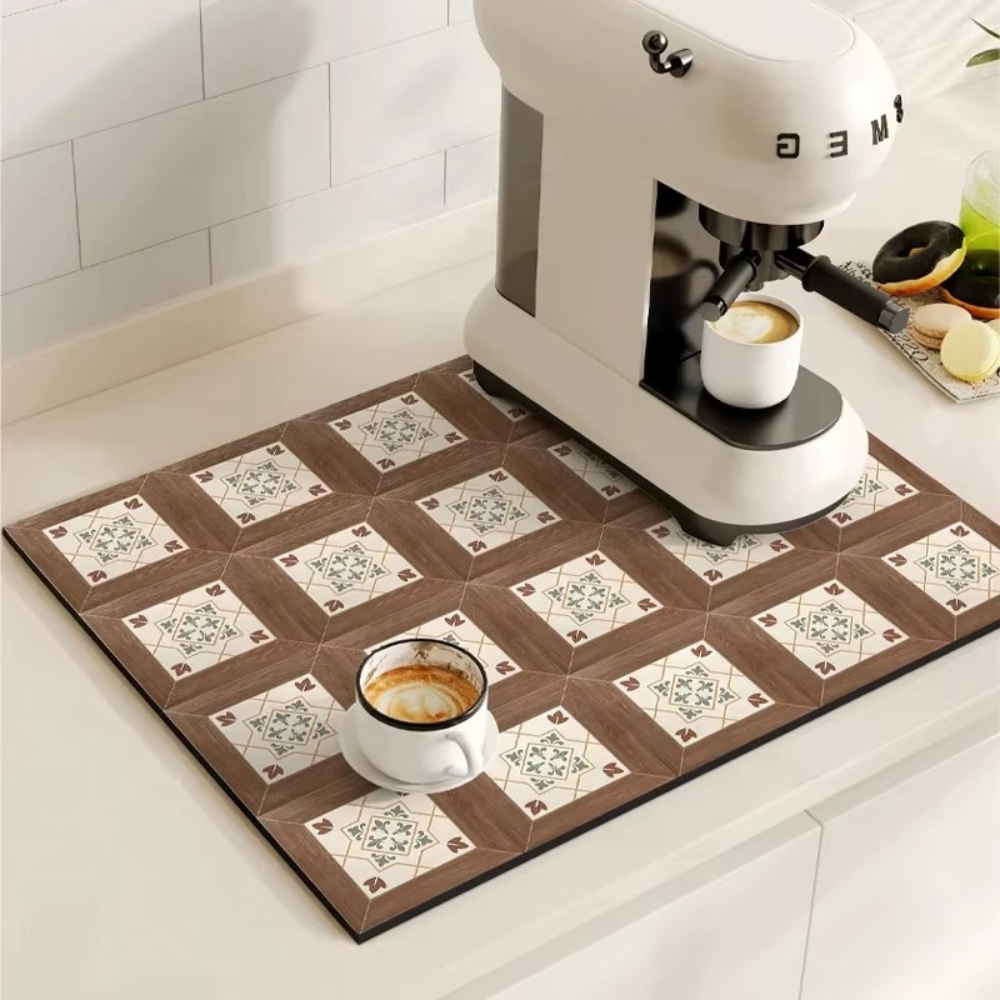 Absorbent Kitchen Mat - Quick-Drying, Non-Slip, Retro Tile Design 6