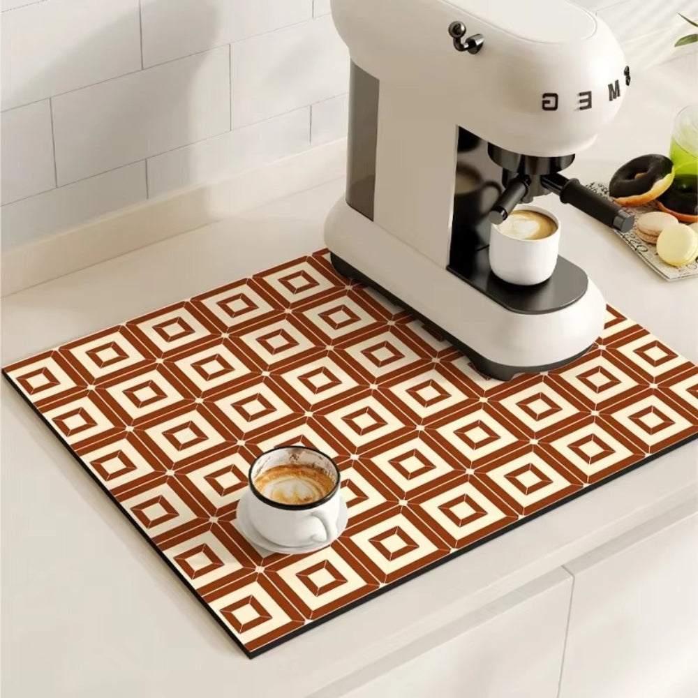 Absorbent Kitchen Mat - Quick-Drying, Non-Slip, Retro Tile Design 7