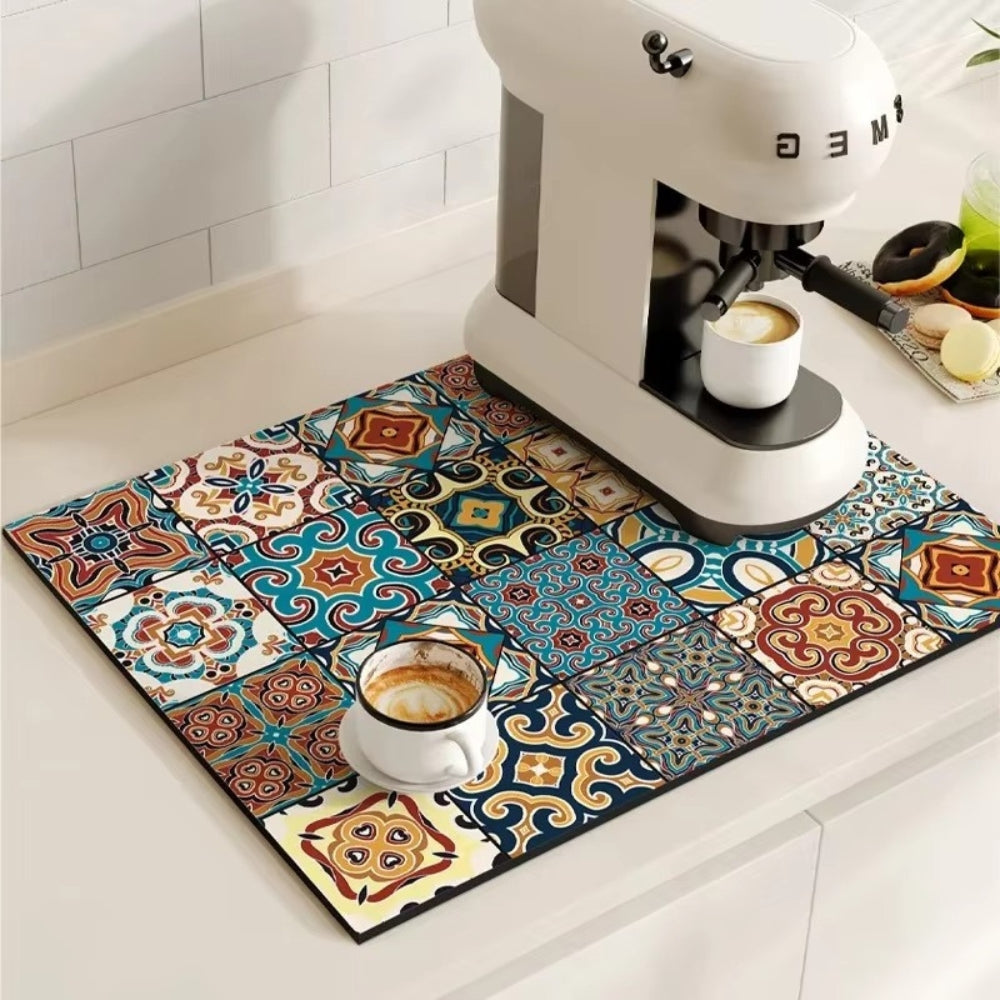 Absorbent Kitchen Mat - Quick-Drying, Non-Slip, Retro Tile Design 8