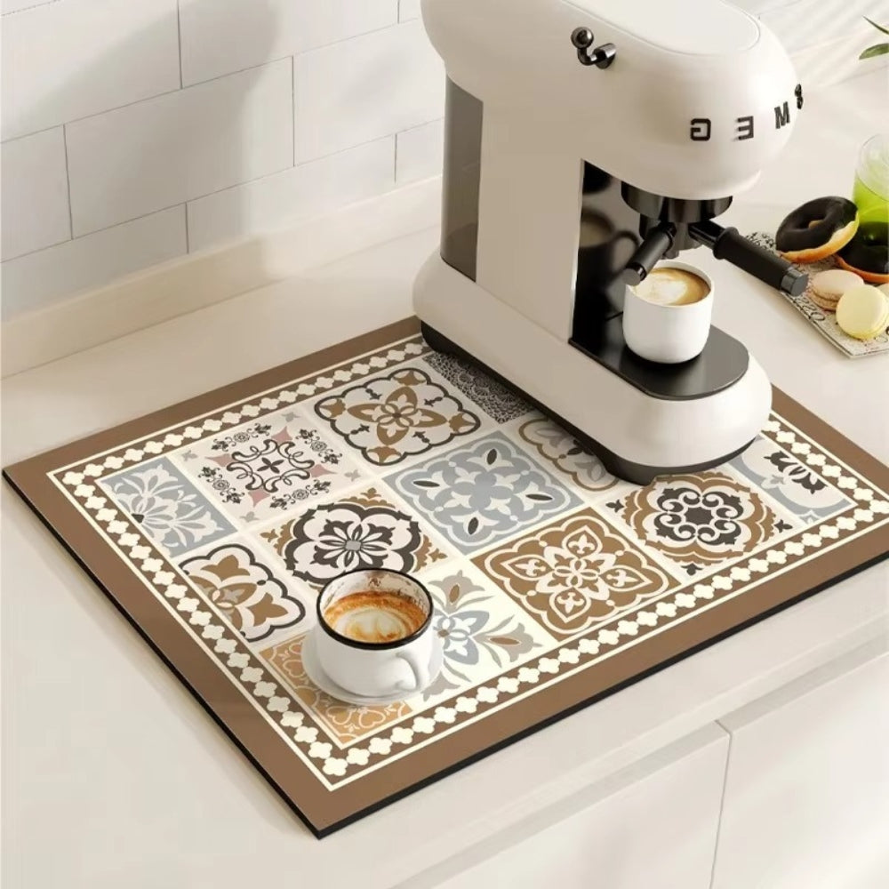 Absorbent Kitchen Mat - Quick-Drying, Non-Slip, Retro Tile Design 9