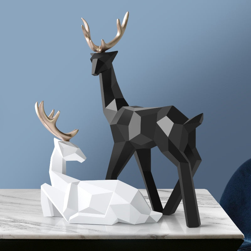 Abstract Deer Couple Sculpture – Elegant Resin Art Figures for Home Decor, 30x17x6.5cm & 18x17x5.5cm, Tranquil Nature Decor 3