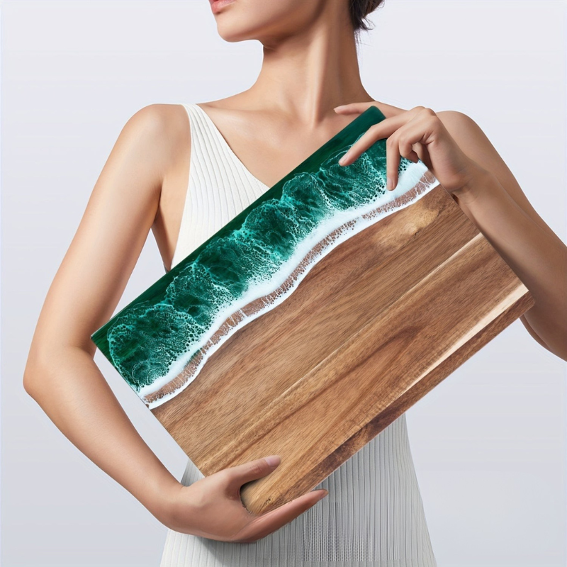 Acacia Wood Cutting Board - Unique Ocean Resin Inlay Design, 36x25 cm 01