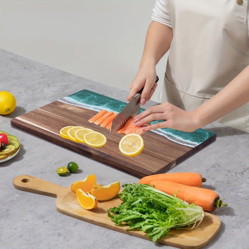 Acacia Wood Cutting Board - Unique Ocean Resin Inlay Design, 36x25 cm 02