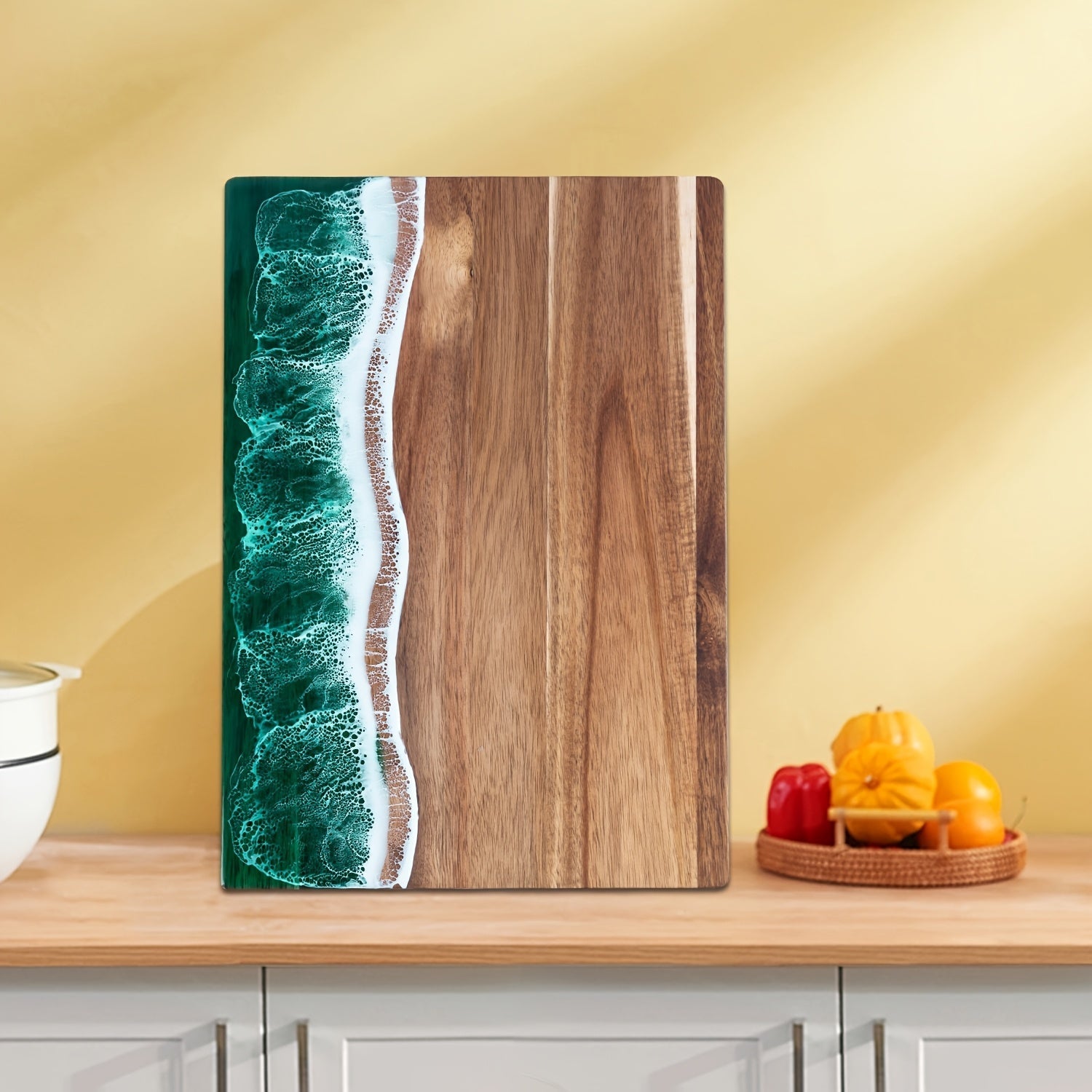 Acacia Wood Cutting Board - Unique Ocean Resin Inlay Design, 36x25 cm 2