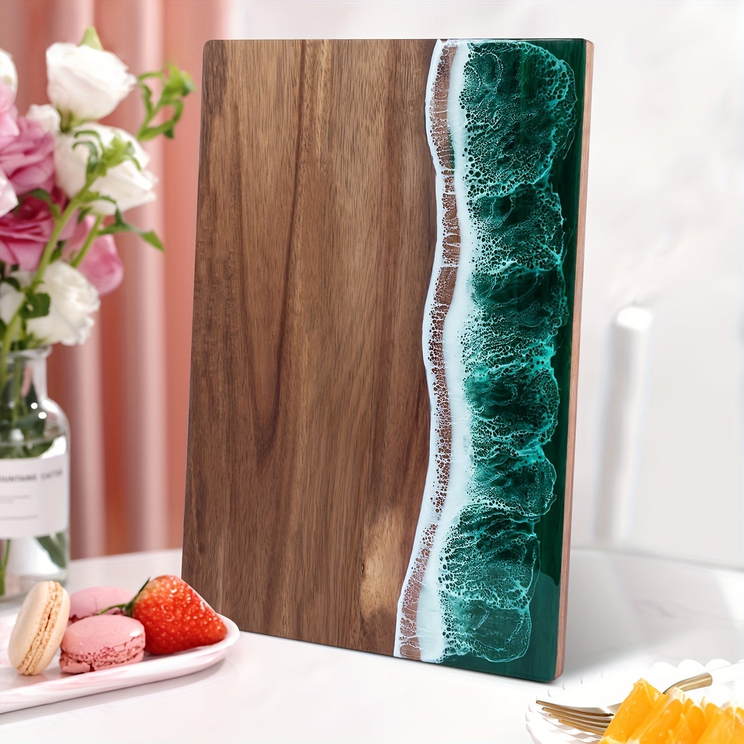Acacia Wood Cutting Board - Unique Ocean Resin Inlay Design, 36x25 cm 8