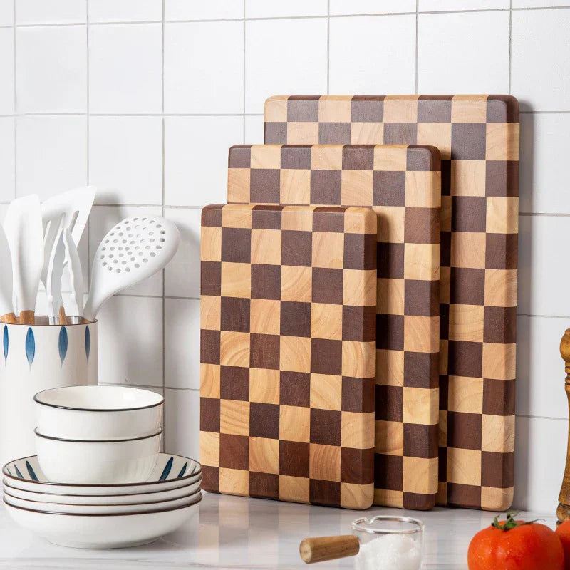 Acacia Wood Cutting Board, Checkered Design, Durable Kitchen Chopping Board, Multi-Functional for Food Prep and Serving 1