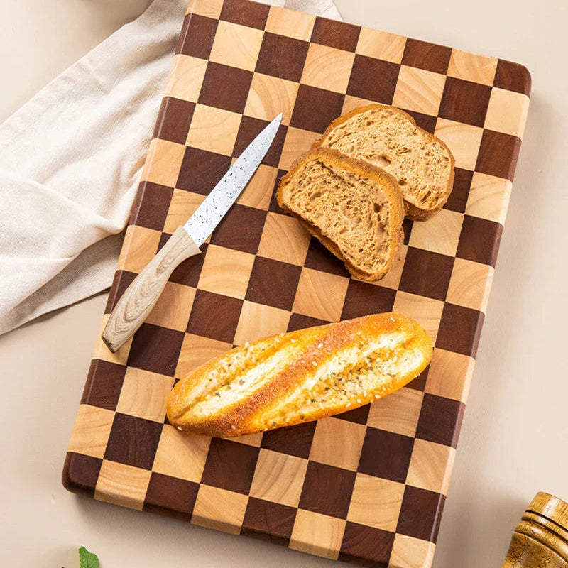 Acacia Wood Cutting Board, Checkered Design, Durable Kitchen Chopping Board, Multi-Functional for Food Prep and Serving 4