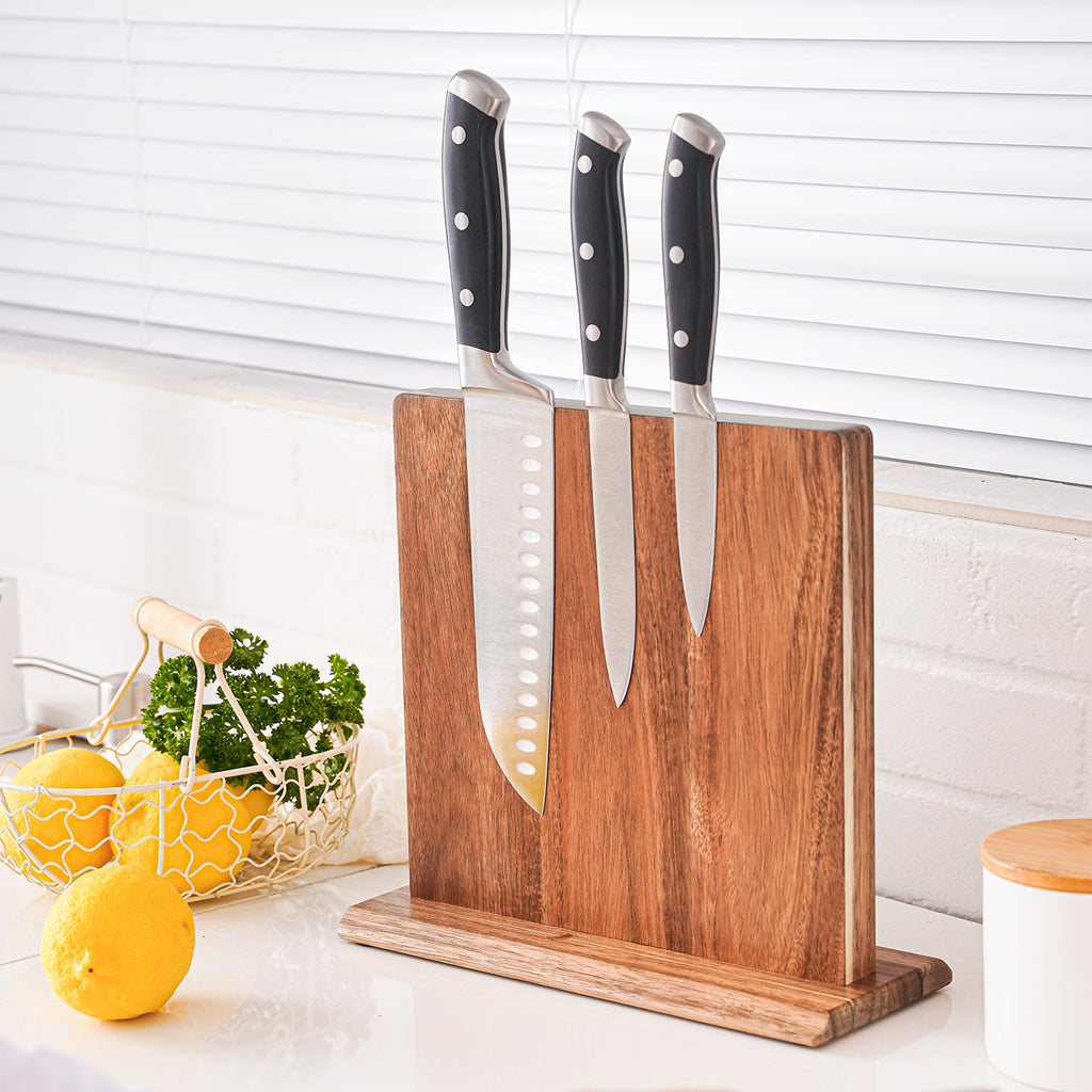 Acacia Wood Magnetic Knife Block Holder – Elegant Kitchen Storage Solution with Strong Magnets and Efficient Organization 0