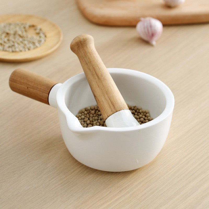 Acacia Wood and Ceramic Mortar and Pestle for Herb Grinding – 8.1 Manual Grinding Tool for Spices and Garlic 0