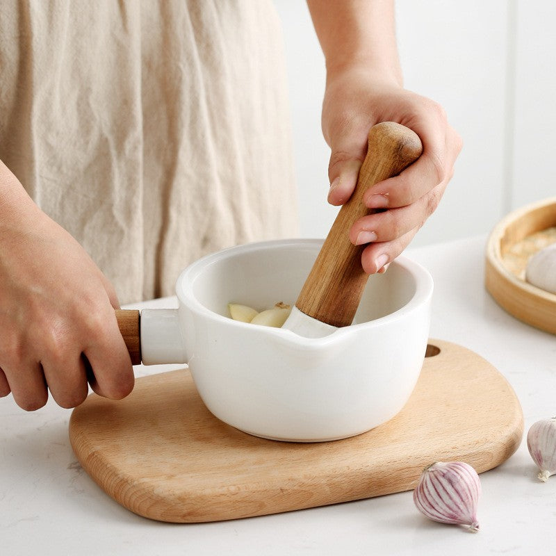 Acacia Wood and Ceramic Mortar and Pestle for Herb Grinding – 8.1 Manual Grinding Tool for Spices and Garlic 3