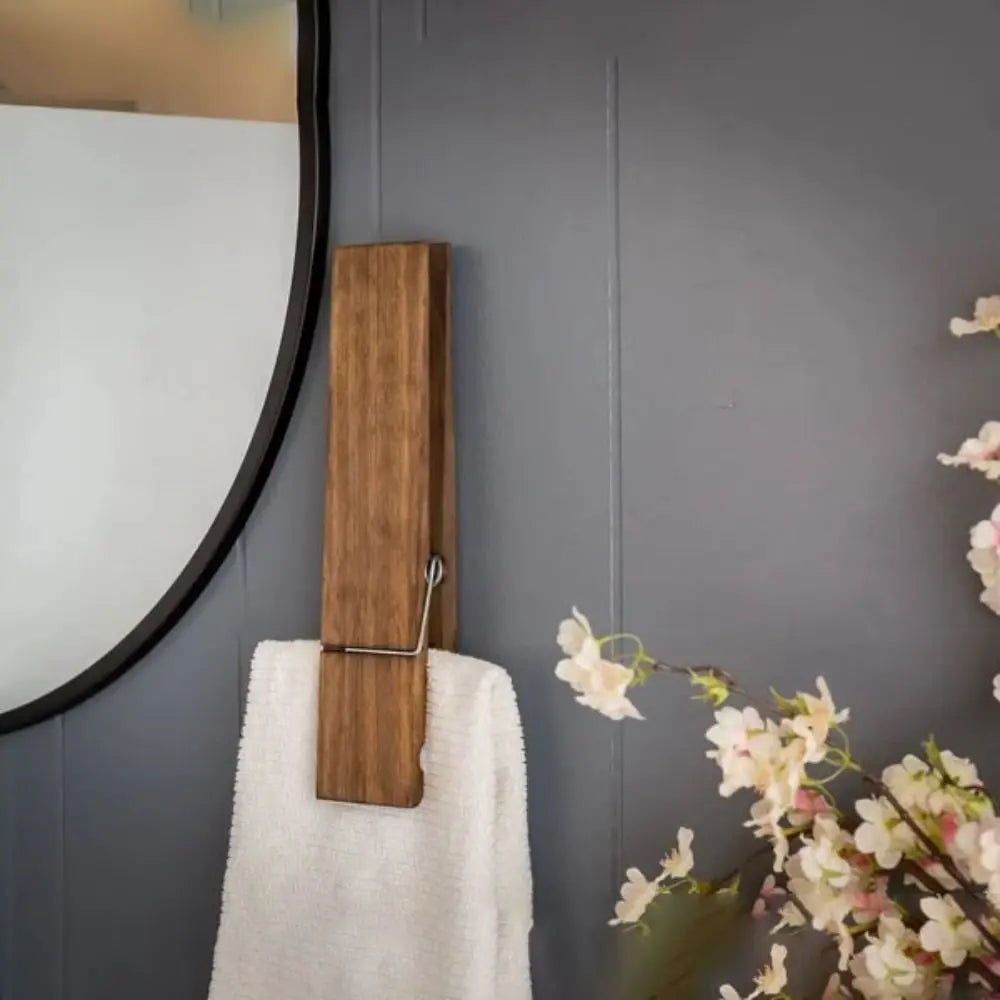 Adhesive Towel Clip - Strong Hold, No Drilling, Elegant Dark Walnut Finish 3