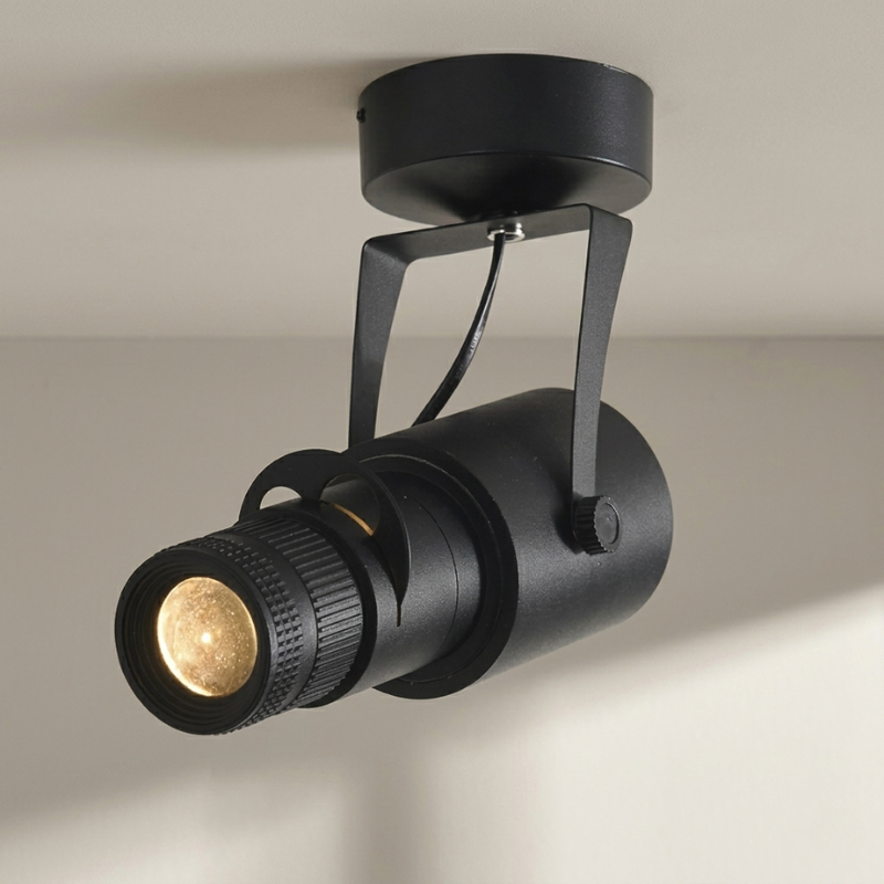 Black ceiling light fixture on a neutral background