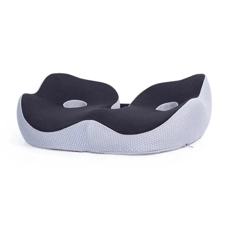 Neck pillow with black and gray design on a white background