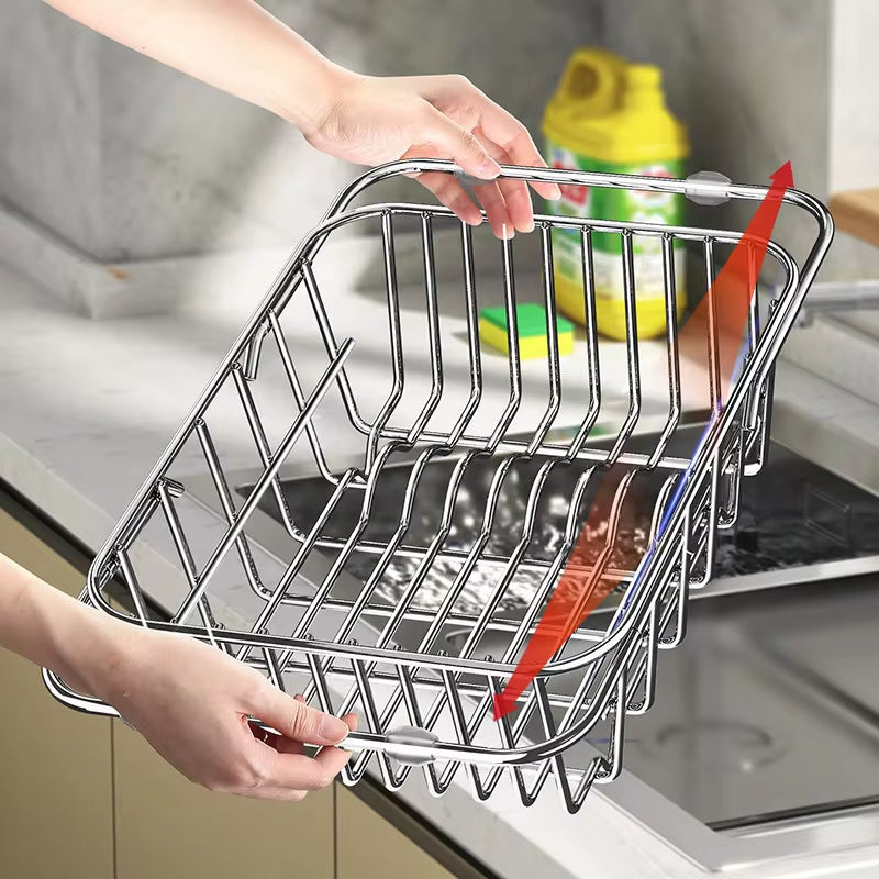 Adjustable Stainless Steel Over the Sink Dish Rack – Expandable Kitchen Organizer and Dish Strainer for Efficient Drying and Draining 1