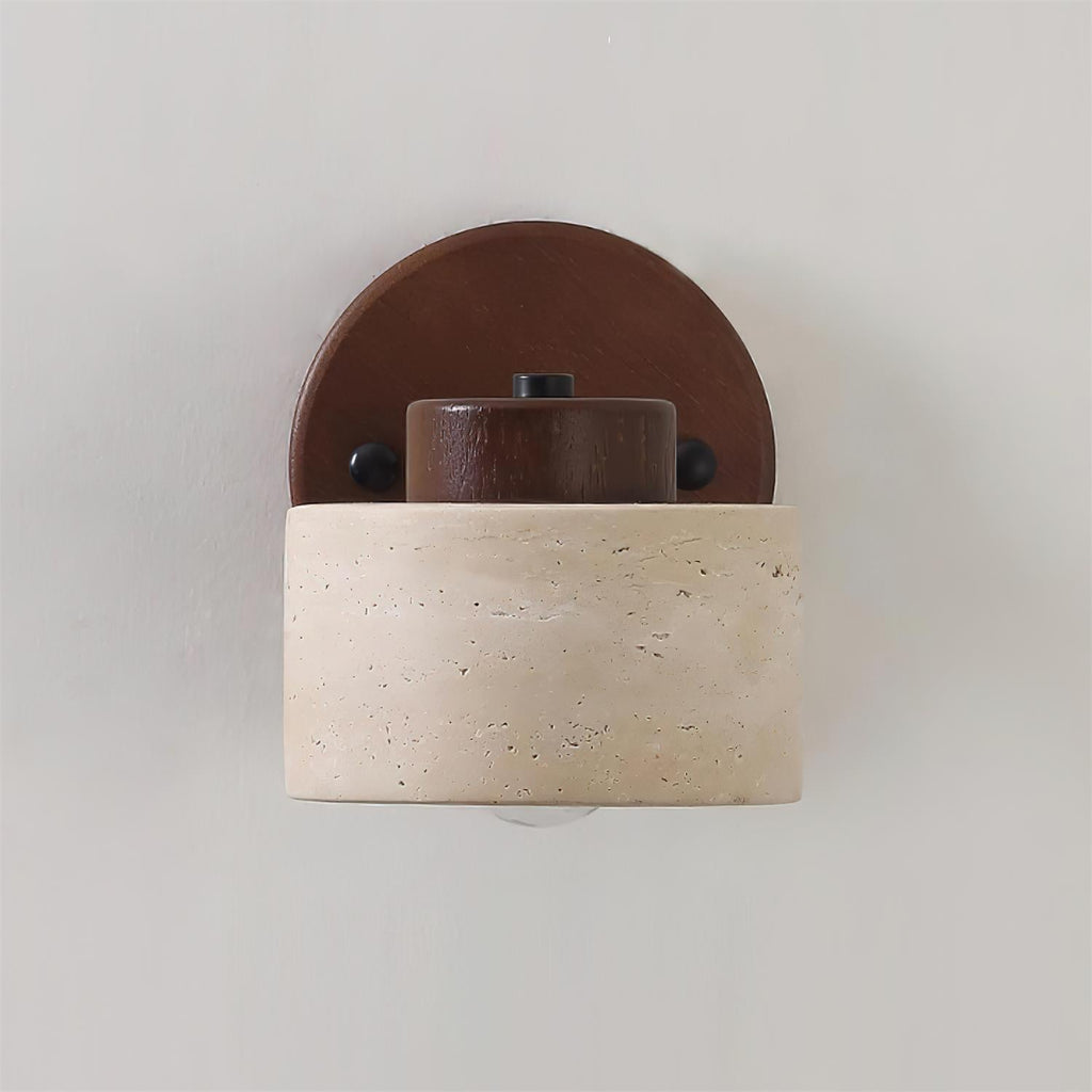 Adjustable Wall Sconce - Natural Travertine & Wood Design 0