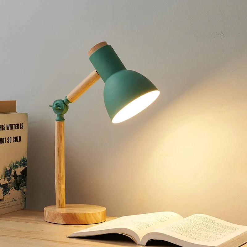 Adjustable Wood and Metal Desk Lamp with Jointed Arm and Bell Shade for Focused Task Lighting - Multiple Colors Available 4