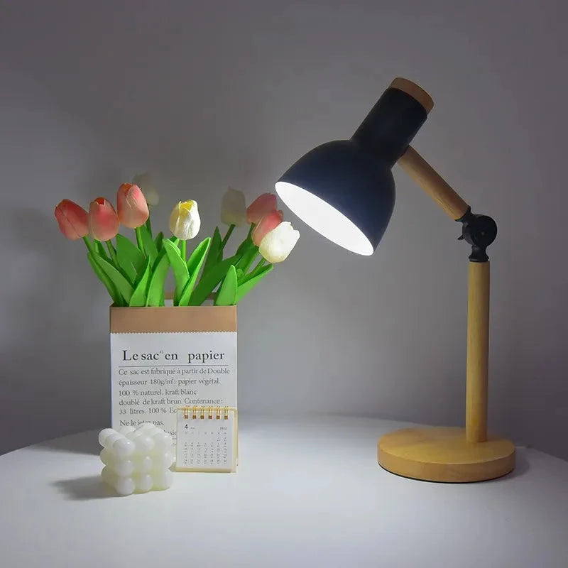Adjustable Wood and Metal Desk Lamp with Jointed Arm and Bell Shade for Focused Task Lighting - Multiple Colors Available 8