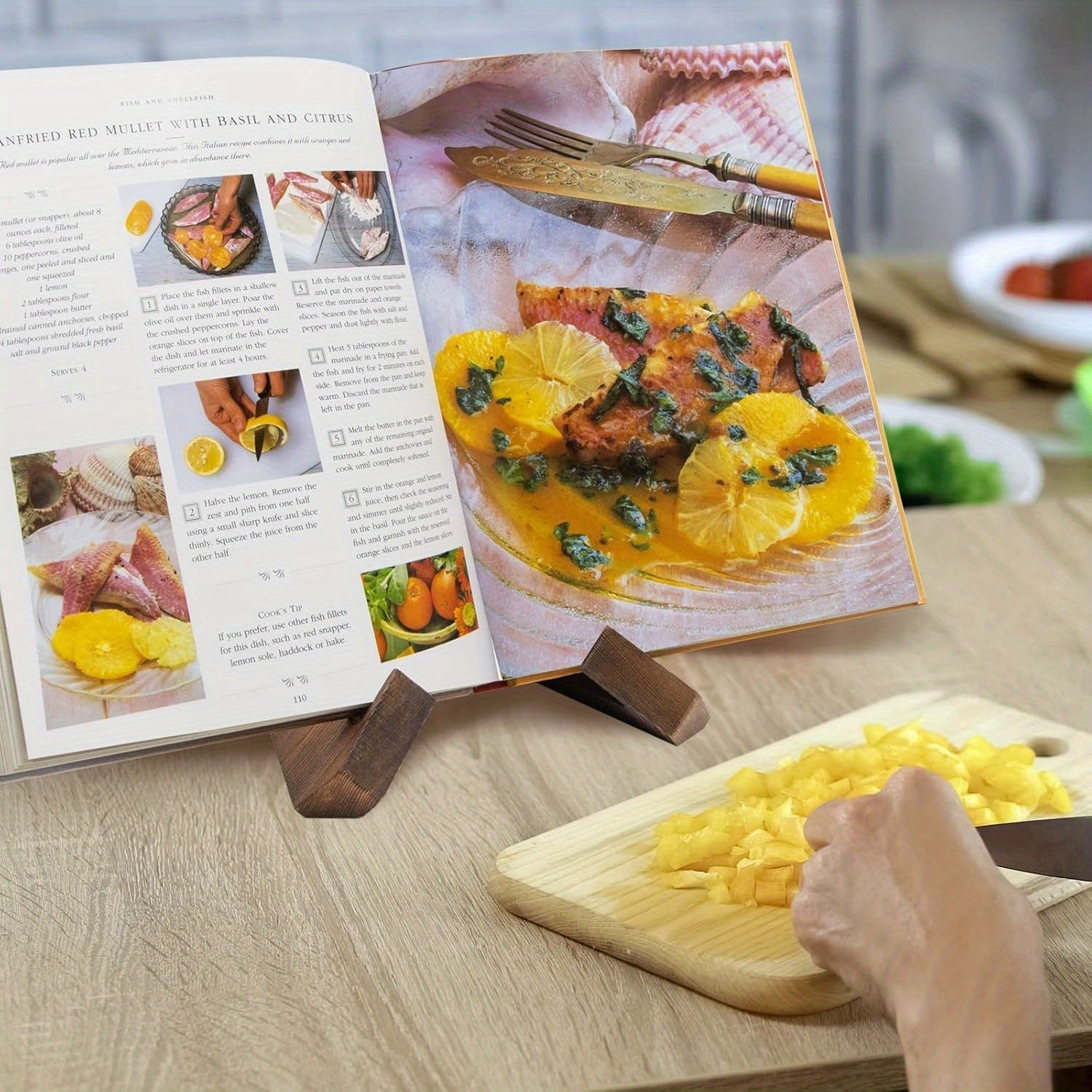 Adjustable Wooden Cookbook Stand - Stylish Holder for Recipes & Tablets 3