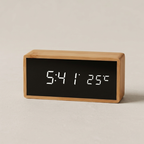 Alarm Clock Bamboo LED Display 15 x 7 x 4.5 cm USB Battery, Compact Design