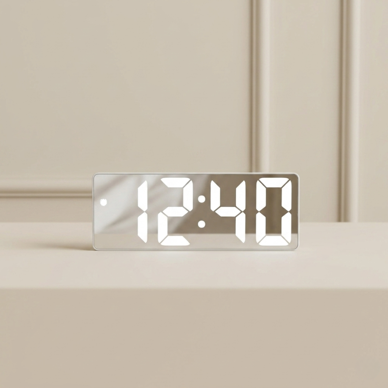 Alarm Clock Digital LED Mirror Display USB Battery Powered