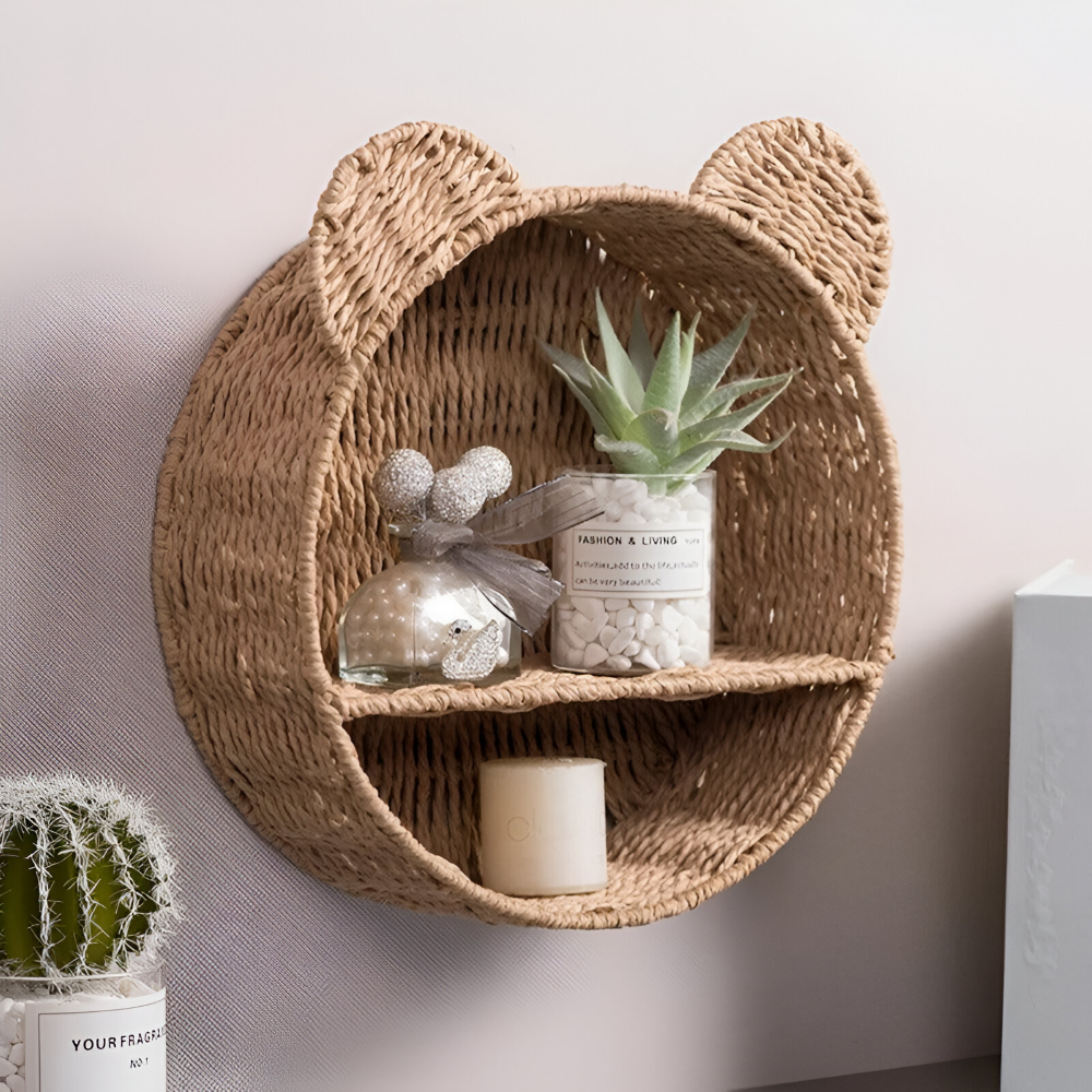Animal-Shaped Wall Shelf - Lightweight Natural Rattan Decor & Storage 1