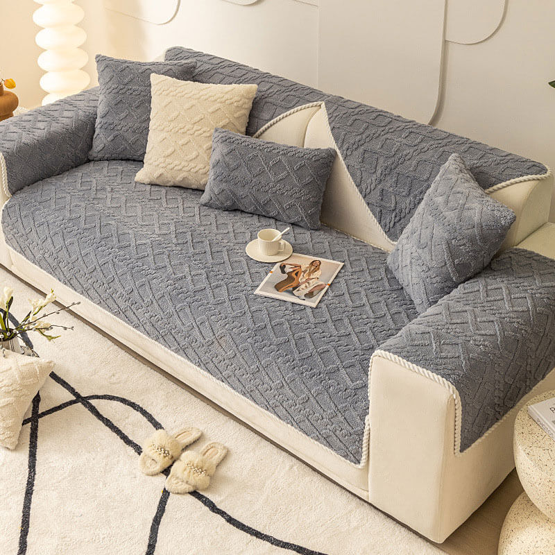 Anti-Slip Sectional Couch Cover - Durable Velvet Plush Protection 0