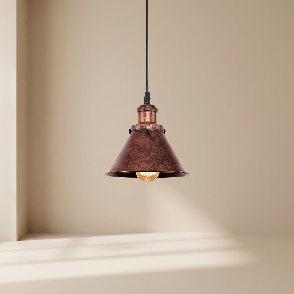 Antique Copper Farmhouse Pendant Light – Height Adjustable Kitchen Pendant Lighting for Kitchen Island, E26 Socket, 1-Light