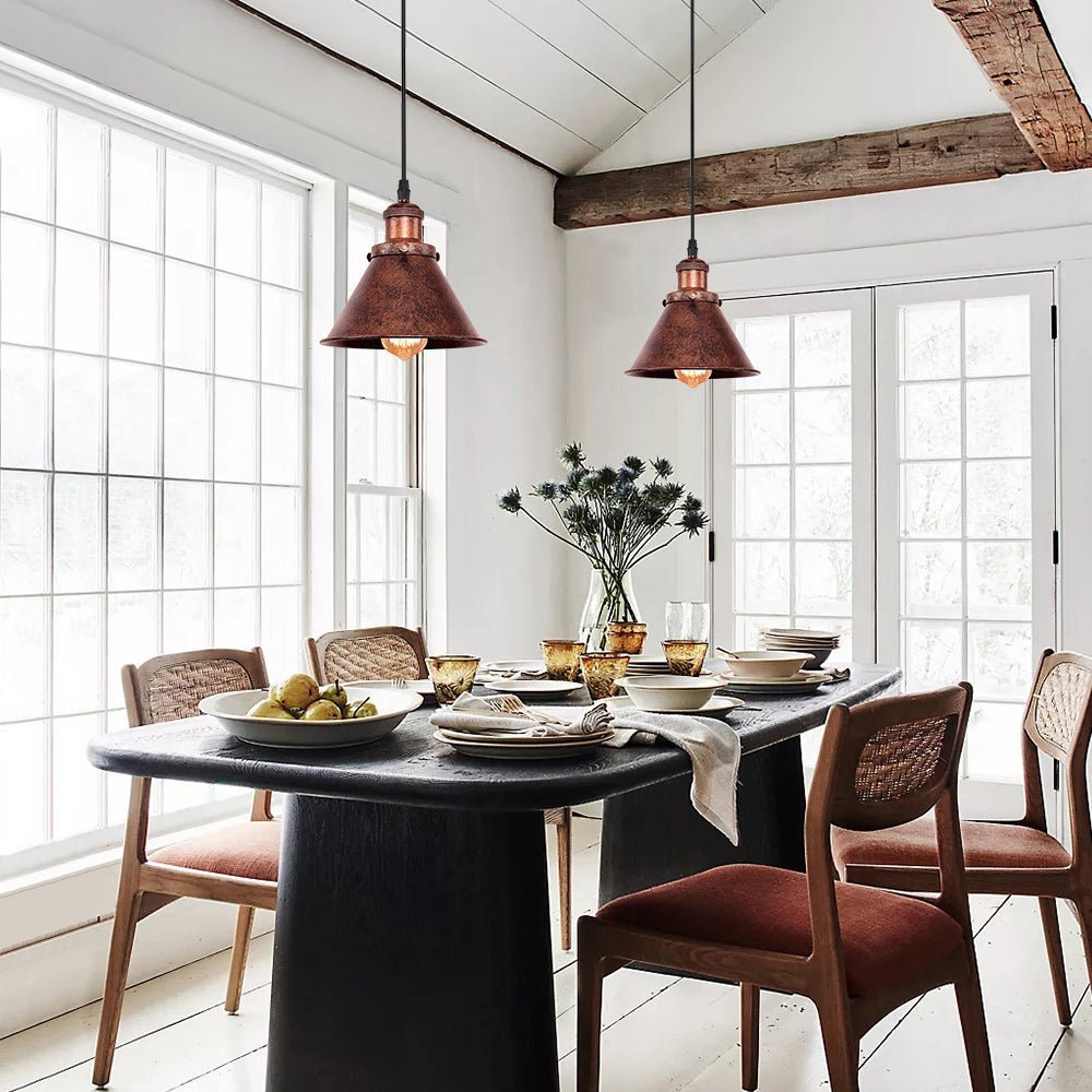 Antique Copper Farmhouse Pendant Light – Height Adjustable Kitchen Pendant Lighting for Kitchen Island, E26 Socket, 1-Light 2