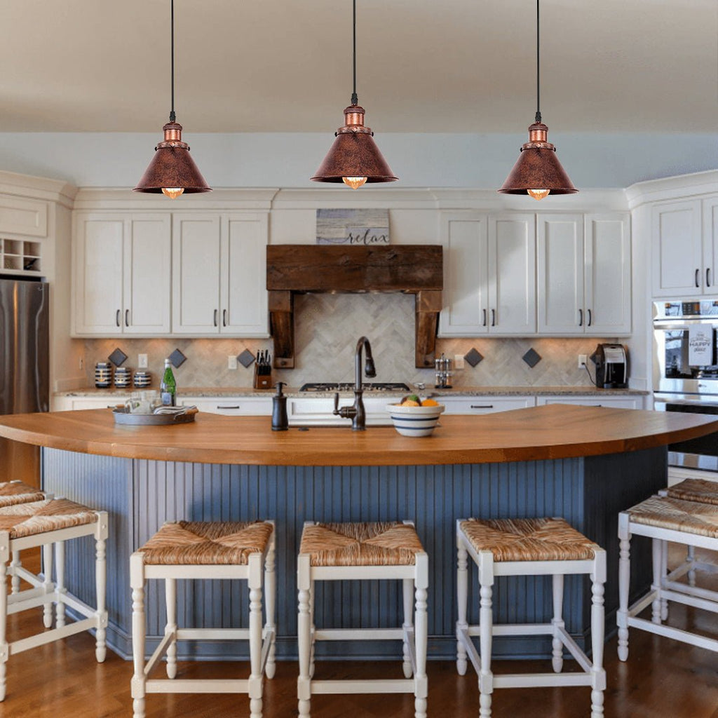 Antique Copper Farmhouse Pendant Light – Height Adjustable Kitchen Pendant Lighting for Kitchen Island, E26 Socket, 1-Light 4
