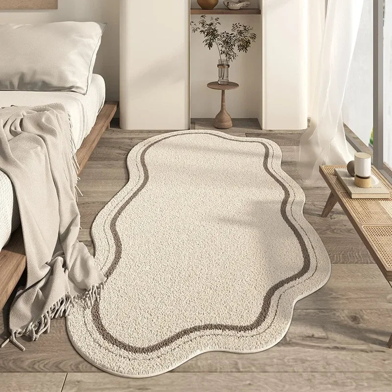 Area Rug Polyester Irregular Shape Non Slip Rubber Backing Beige, Soft Non-Slip Design 1