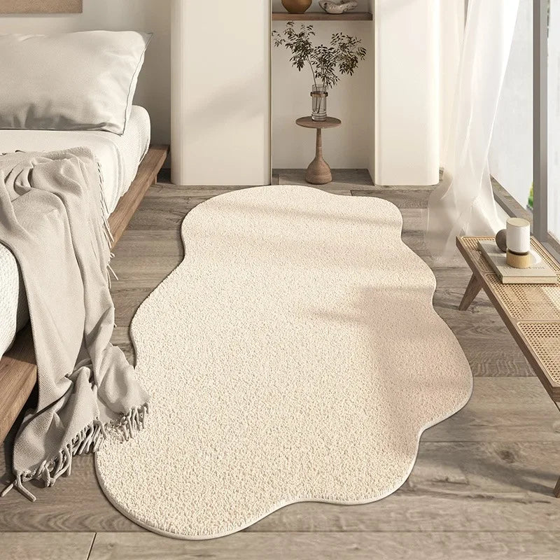 Area Rug Polyester Irregular Shape Non Slip Rubber Backing Beige, Soft Non-Slip Design 2