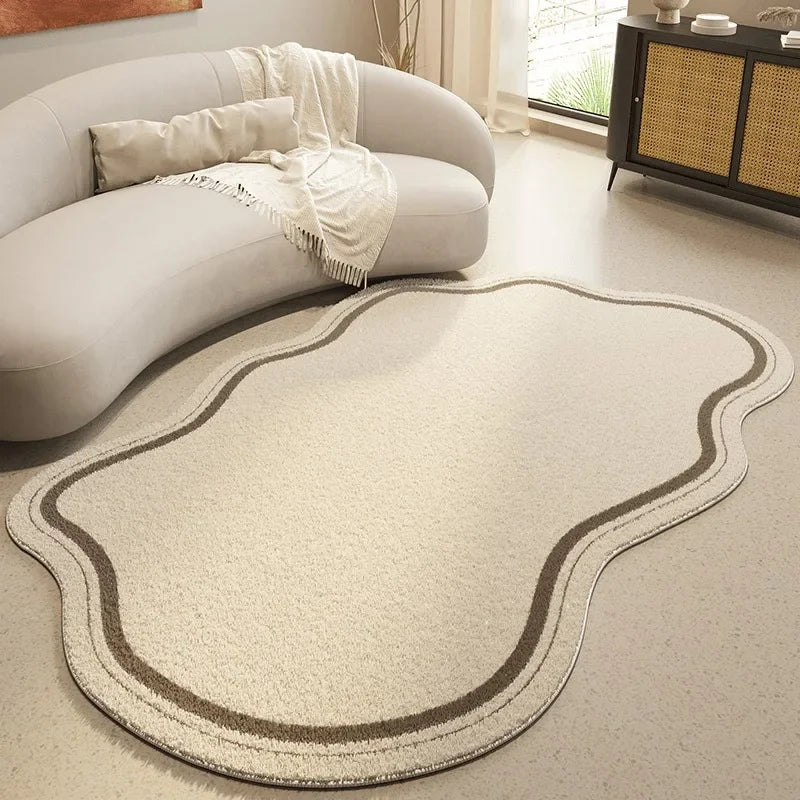 Area Rug Polyester Irregular Shape Non Slip Rubber Backing Beige, Soft Non-Slip Design 3