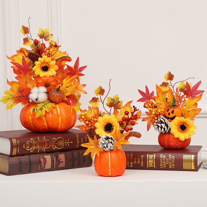 Artificial Pumpkin Sunflower Ornament - Perfect for Fall Decor & Autumn Centerpieces 1
