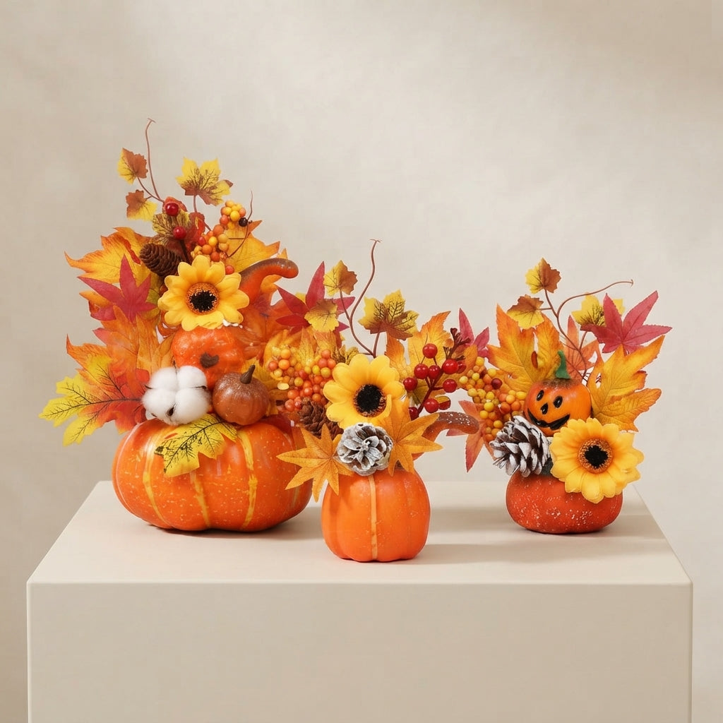 Artificial Pumpkin Sunflower Ornament Synthetic Floral Autumn Decoration 01