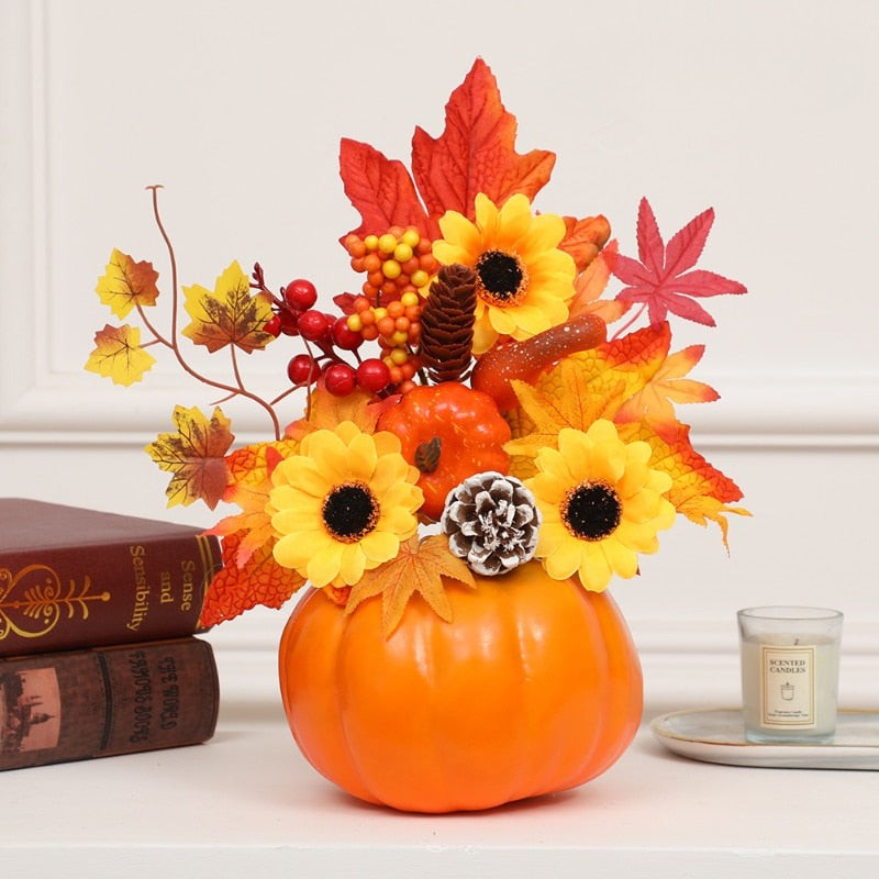 Artificial Pumpkin Sunflower Ornament Synthetic Floral Autumn Decoration 4