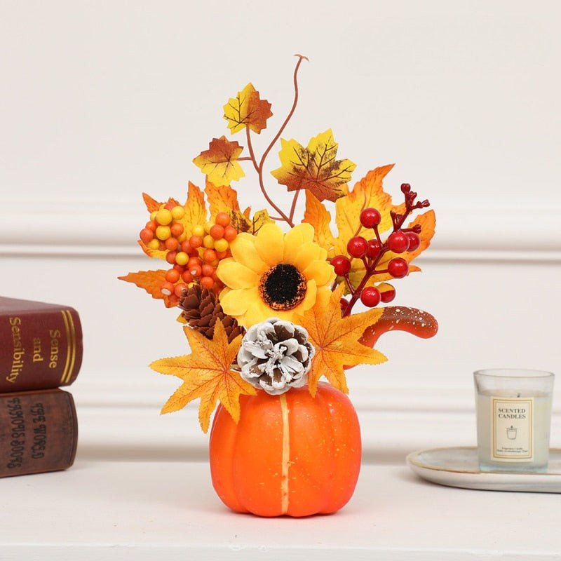 Artificial Pumpkin Sunflower Ornament Synthetic Floral Autumn Decoration 6