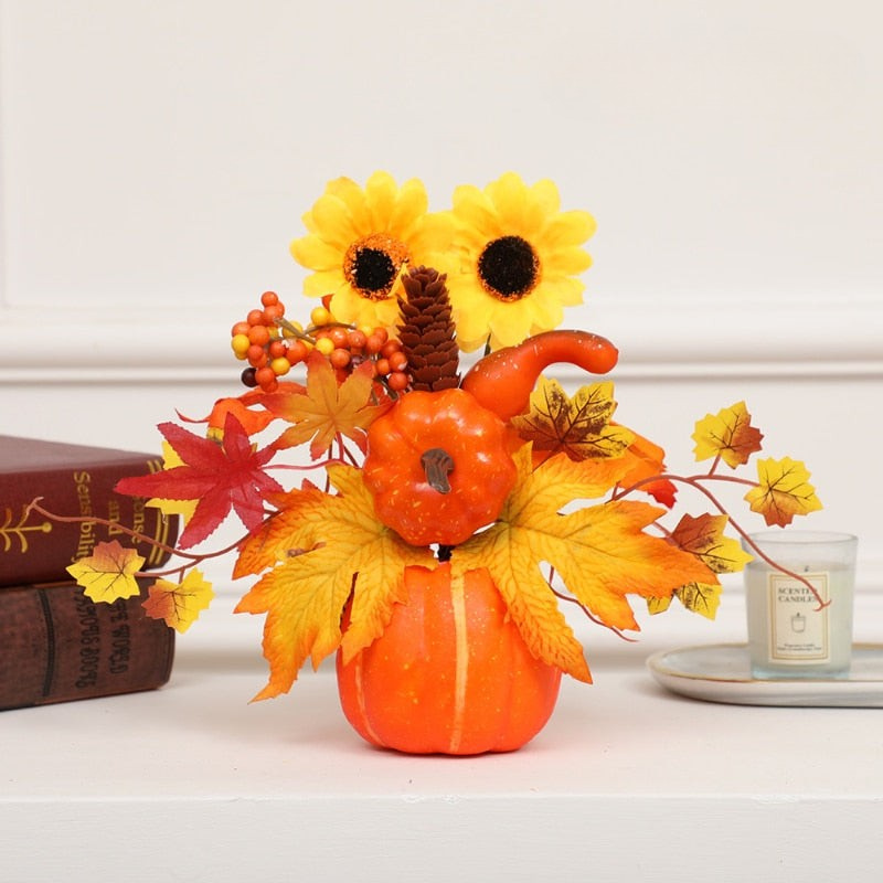 Artificial Pumpkin Sunflower Ornament Synthetic Floral Autumn Decoration 7