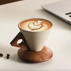 Artisan Espresso Cup Set - Elegant Ceramic & Wood Design for Coffee Lovers 0