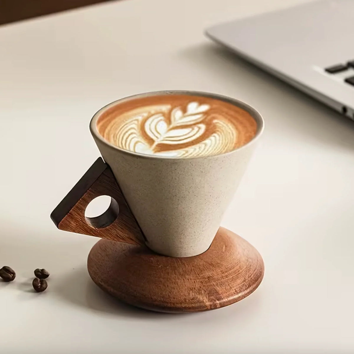 Artisan Espresso Cup Set - Elegant Ceramic & Wood Design for Coffee Lovers 0