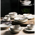Artisanal Organic Ceramic Dinnerware Set with Irregular Petal Rims – High-Density Porcelain Dinner Plates in Alabaster Matte Finish 2