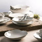 Artisanal Organic Ceramic Dinnerware Set with Irregular Petal Rims – High-Density Porcelain Dinner Plates in Alabaster Matte Finish 3
